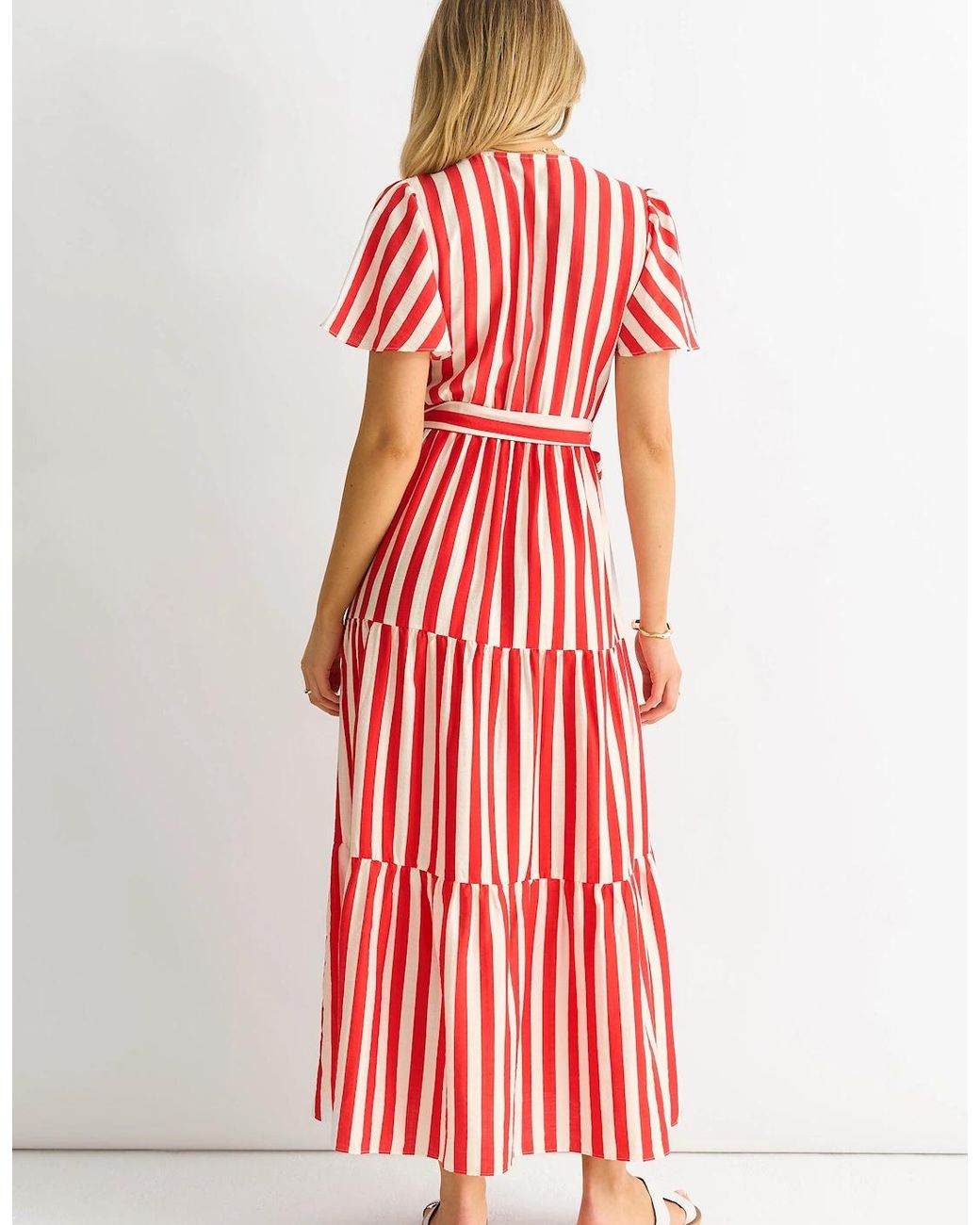 Gini London Red Stripe Wrap Belted Viscose Midi Dress