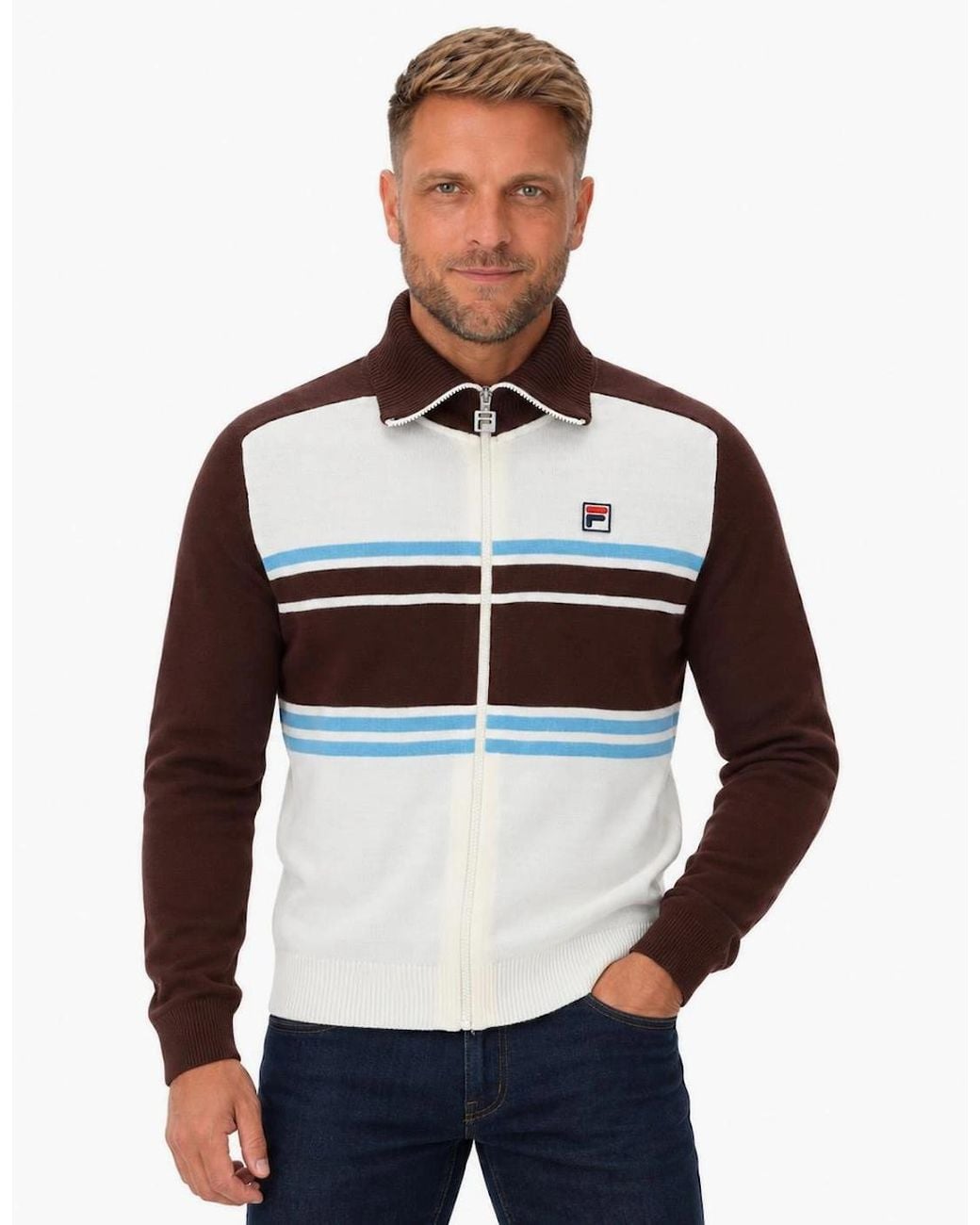 Fila Multicolor Lena Full Zip Knit Jumper Gardenia/Fudge/Azure for men