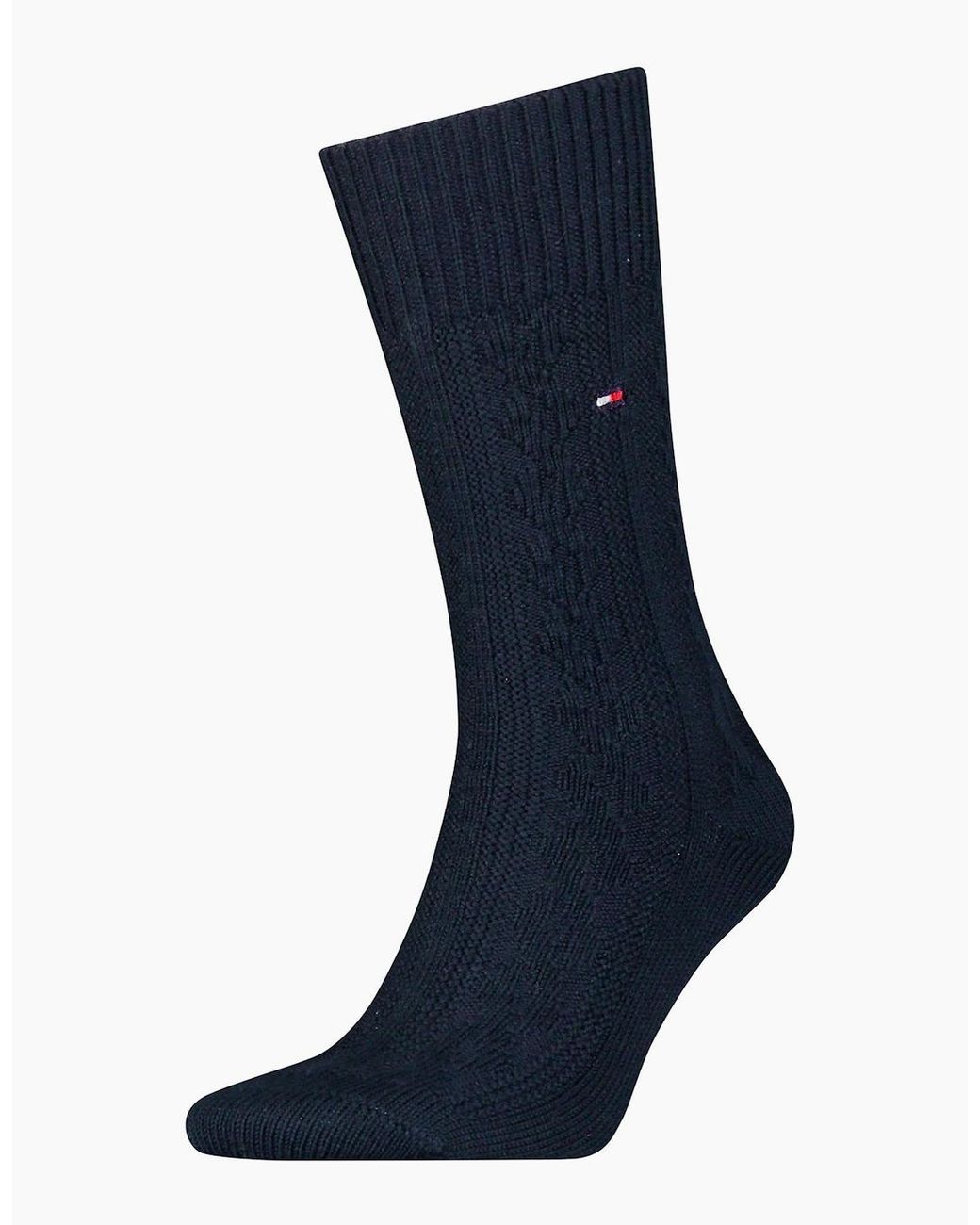 Tommy Hilfiger Blue Merino Wool Cable-Knit Boot Socks for men