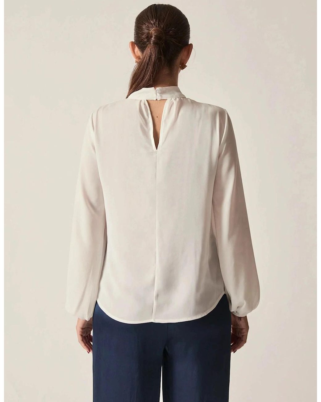 James Lakeland Blue Cream Pearl-Tie Blouse