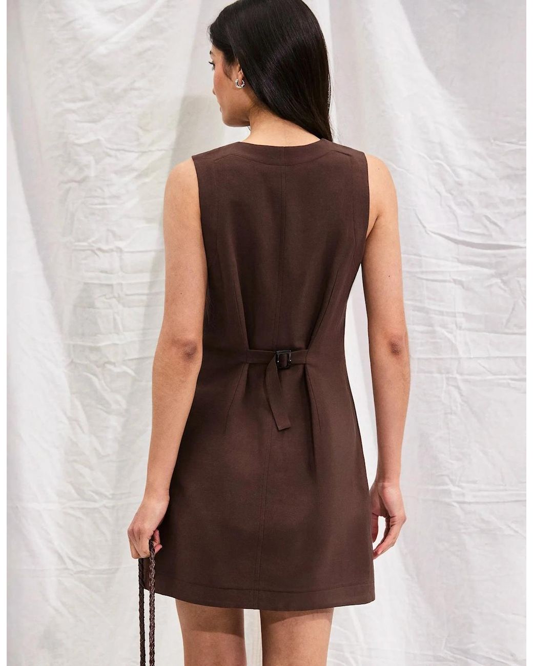 Ro&zo Brown Petite Chocolate Button Through Dress With Linen