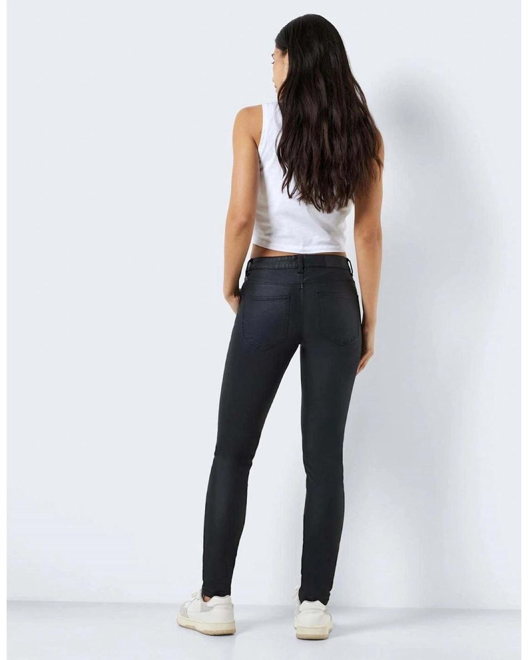 Noisy May Black Coated Solid Patterned Five Pocket Pants