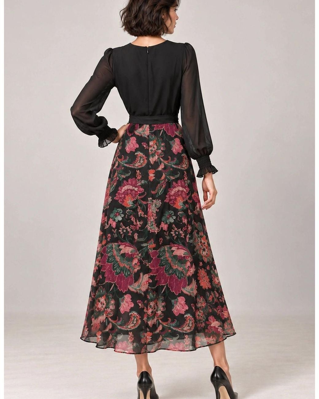 James Lakeland Black Floral Midi Dress