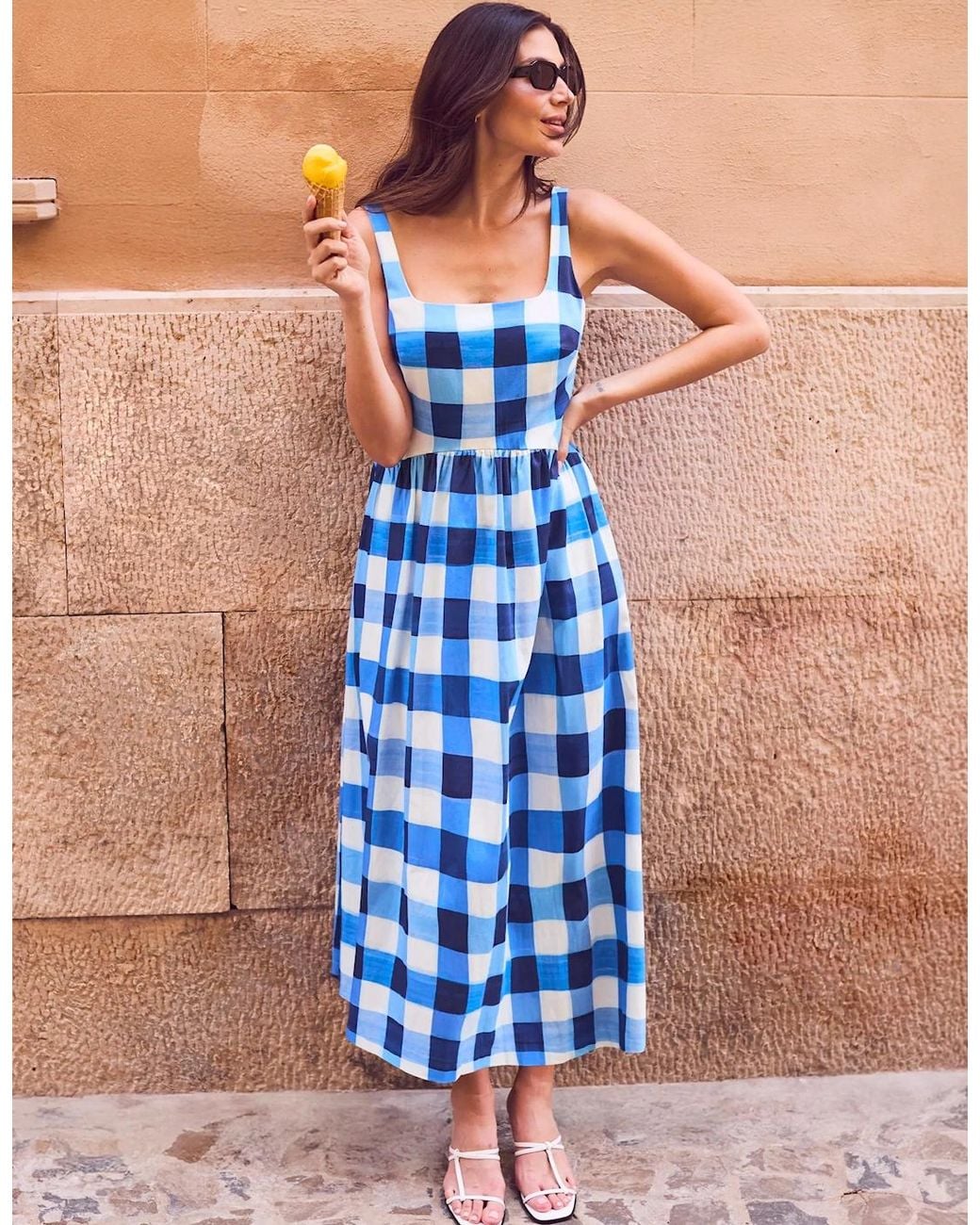 Ro&zo Blue Raya Check Square Neck Dress