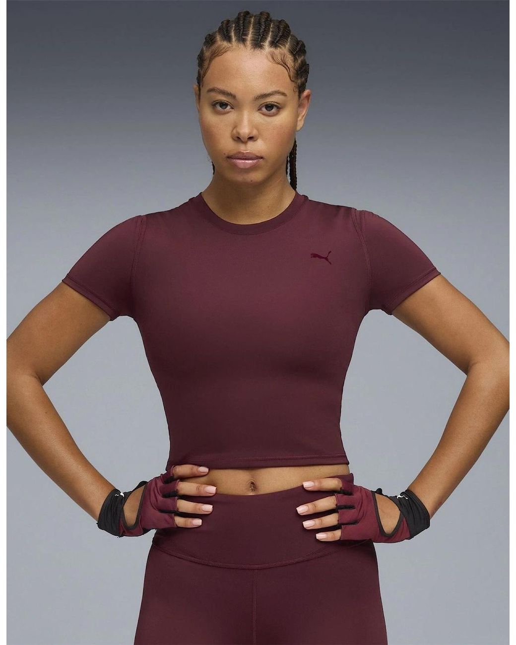 PUMA Purple Shape Baby Tee Short Sleeve Performance Gym Top