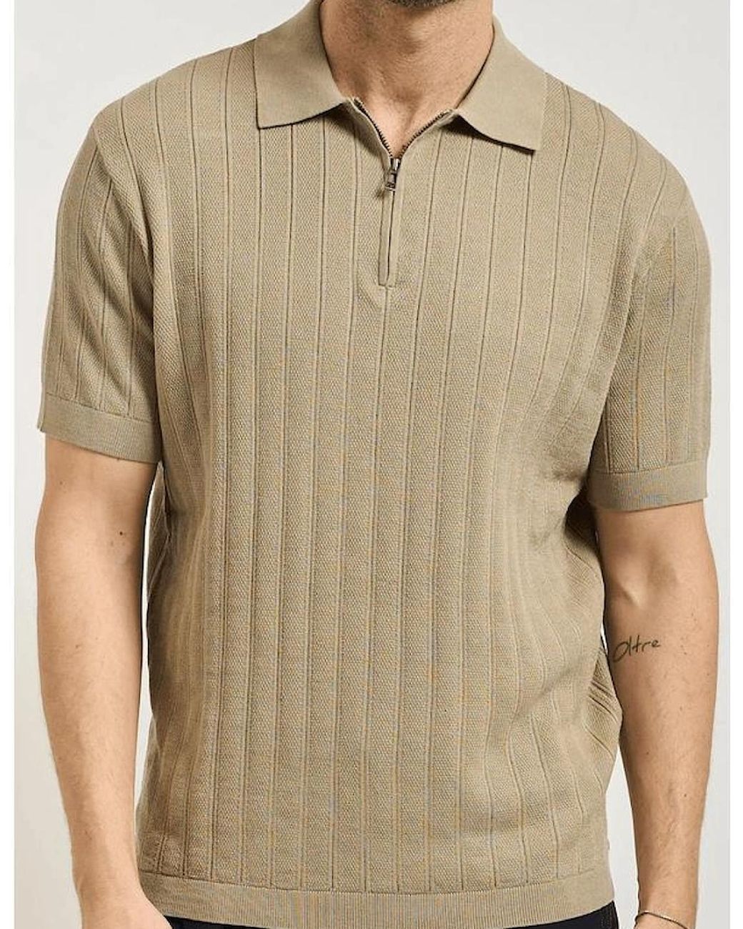 ARMANI EXCHANGE Natural Regular Fit Textured Knitted Zip Polo Shirt for men