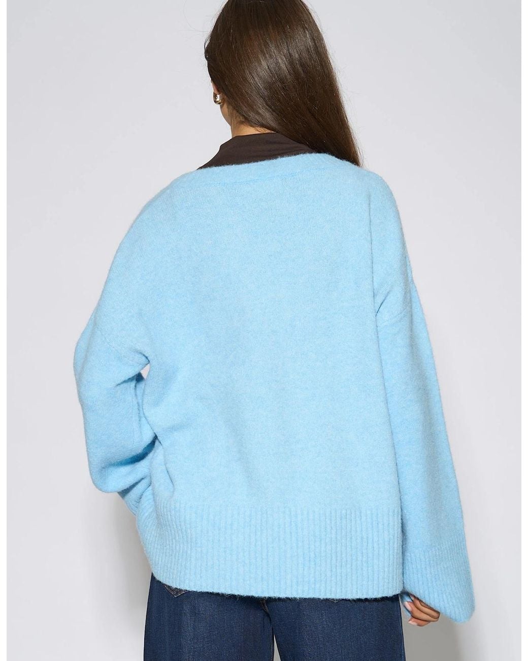 Gini London Blue Bright V Neck Recycle Mix Knit Jumper