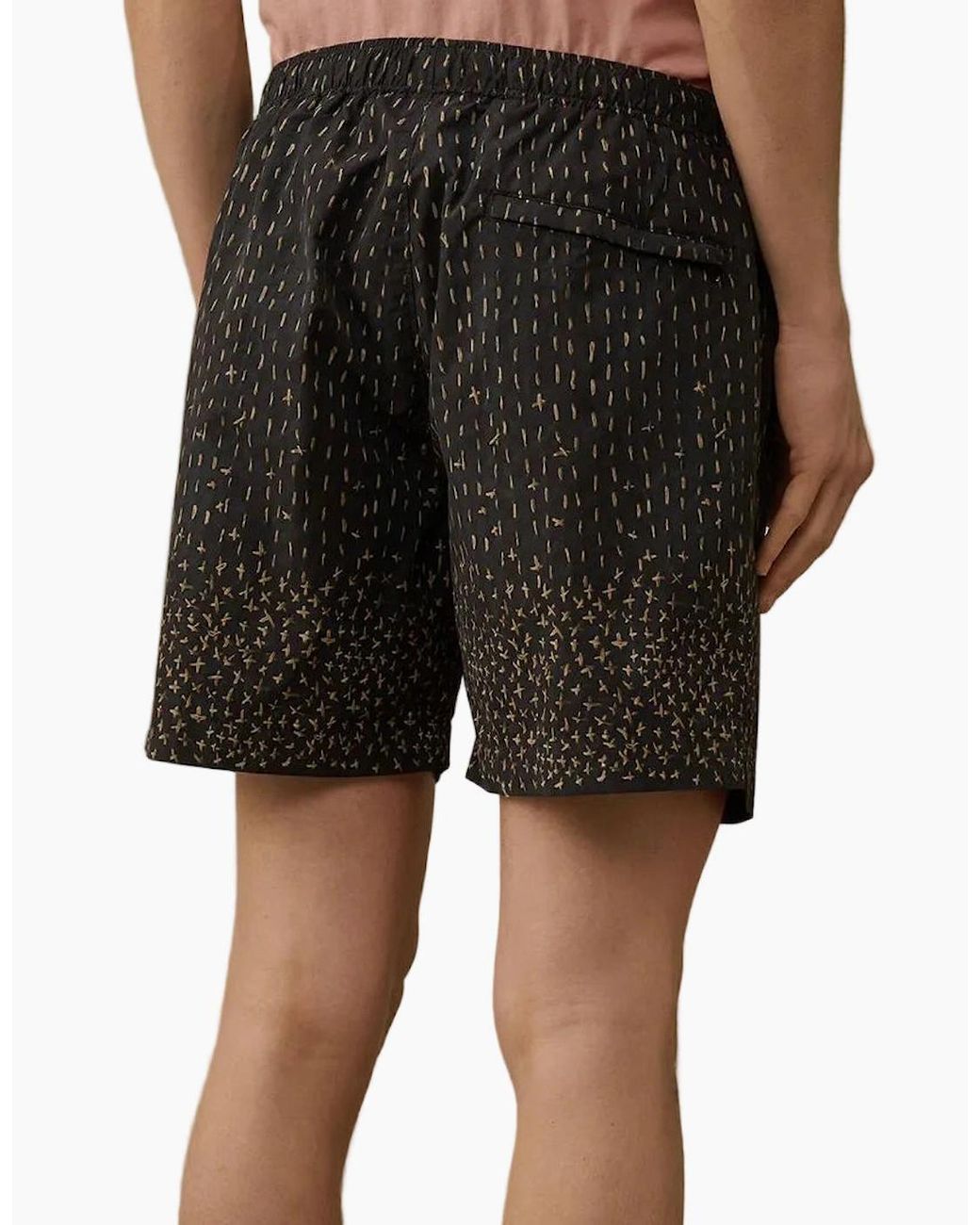 C P Company Black Flatt Nylon Sashiko Print Swim Shorts for men