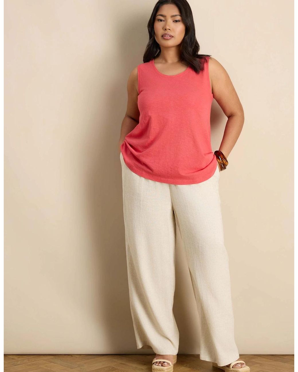 Live Unlimited London Pink Cotton Slub Round Neck Vest