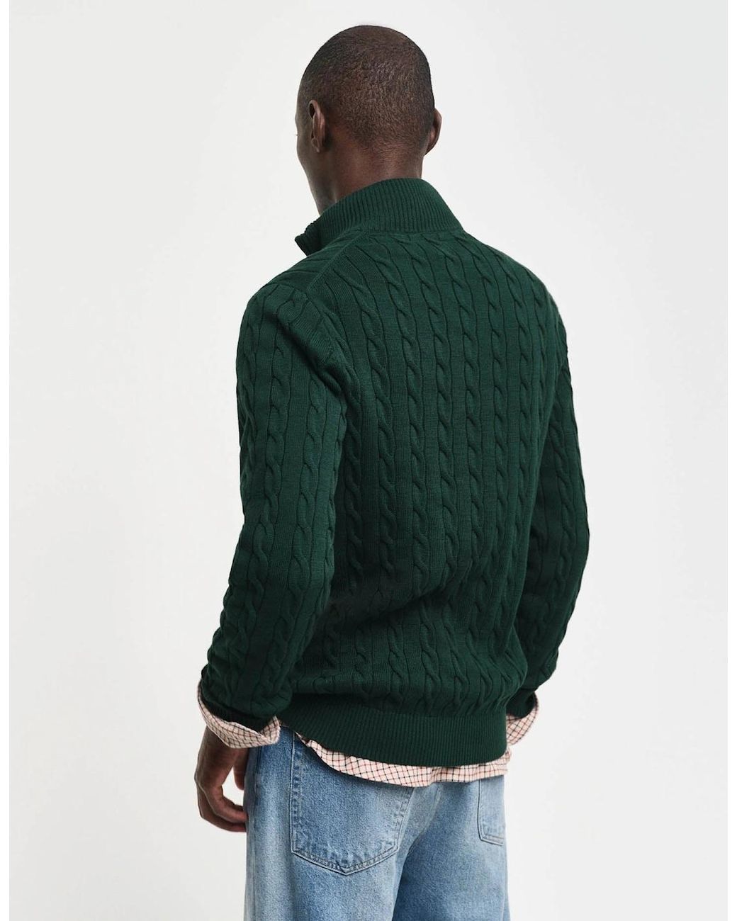 Gant Green Cotton Cable Half Zip Jumper for men