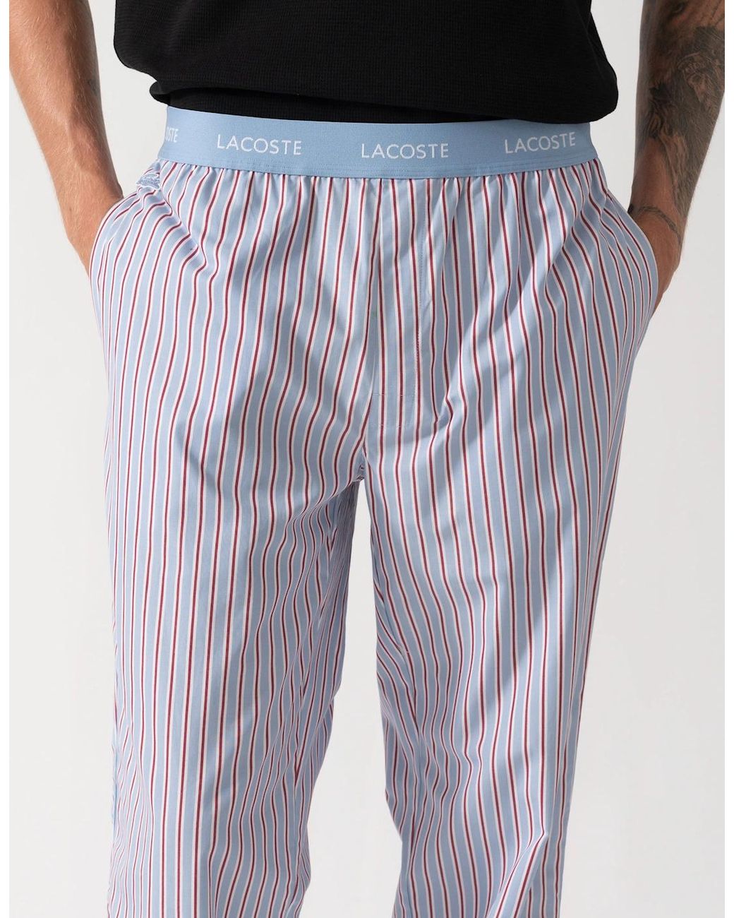 Lacoste White Striped Poplin Loungeware Pyjama Pants for men