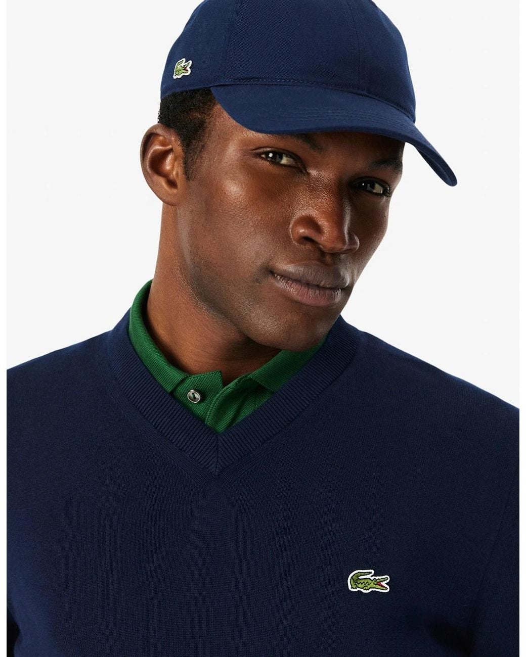 Lacoste Blue Monochrome Jersey V Neck Sweater for men
