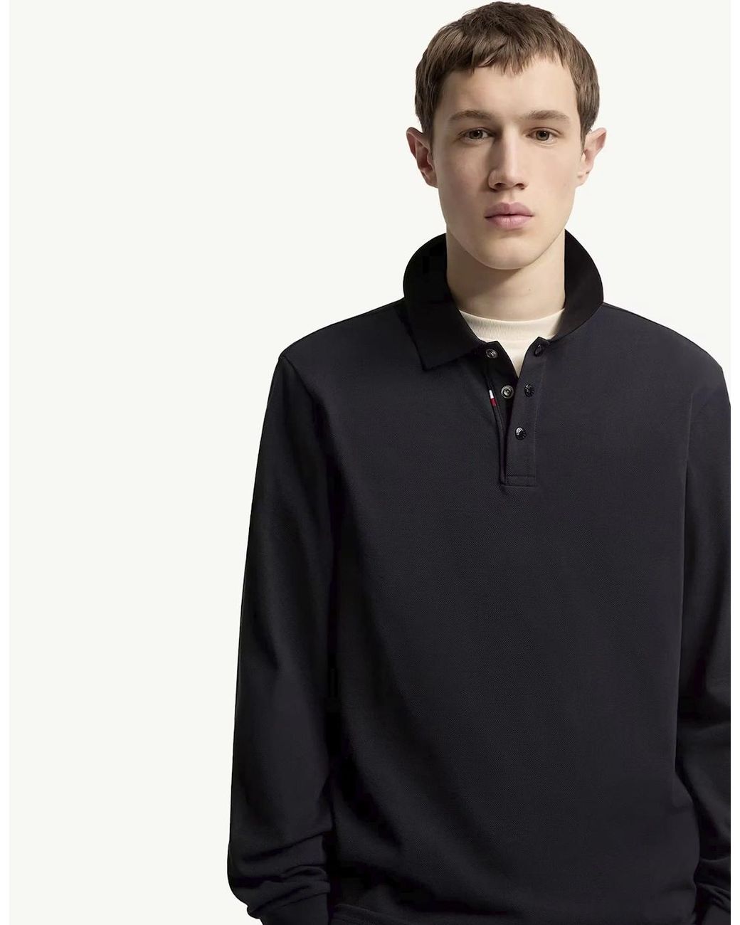 Moncler Blue Cotton Striped Polo Shirt for men