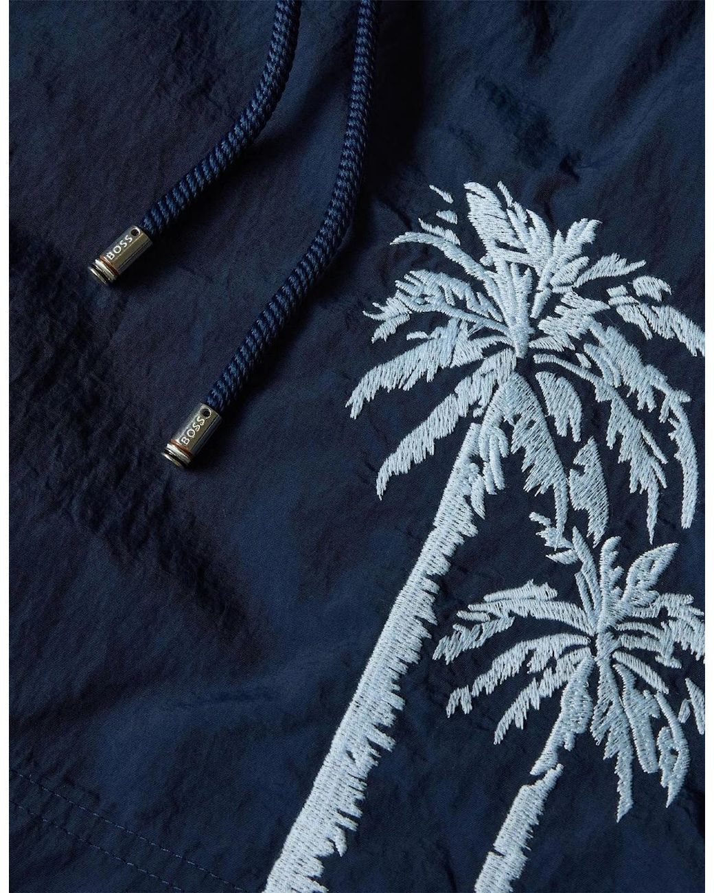 Boss Blue Palm Embroidery Graphic Swim Trunk for men