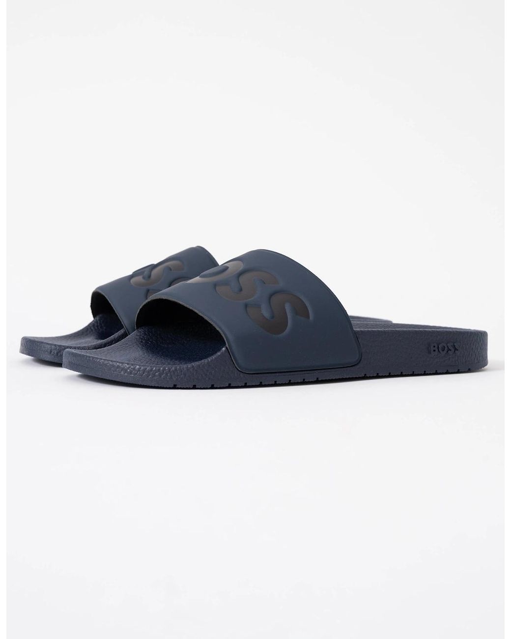 BOSS Boss Aryeh Italian-Made Slides With Large Logo Detail in Blue for ...