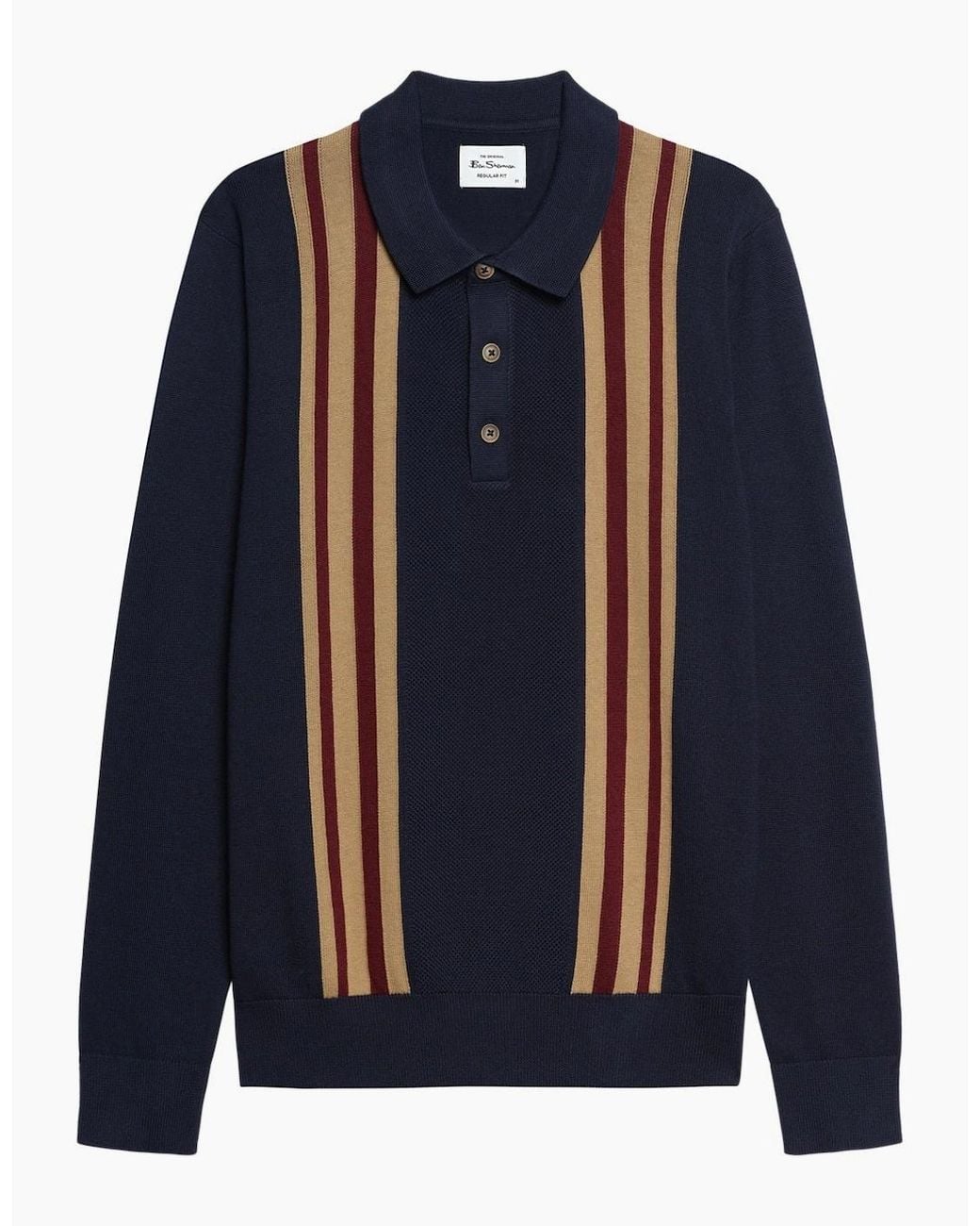 Ben Sherman Blue Mod Long Sleeve Polo Shirt for men