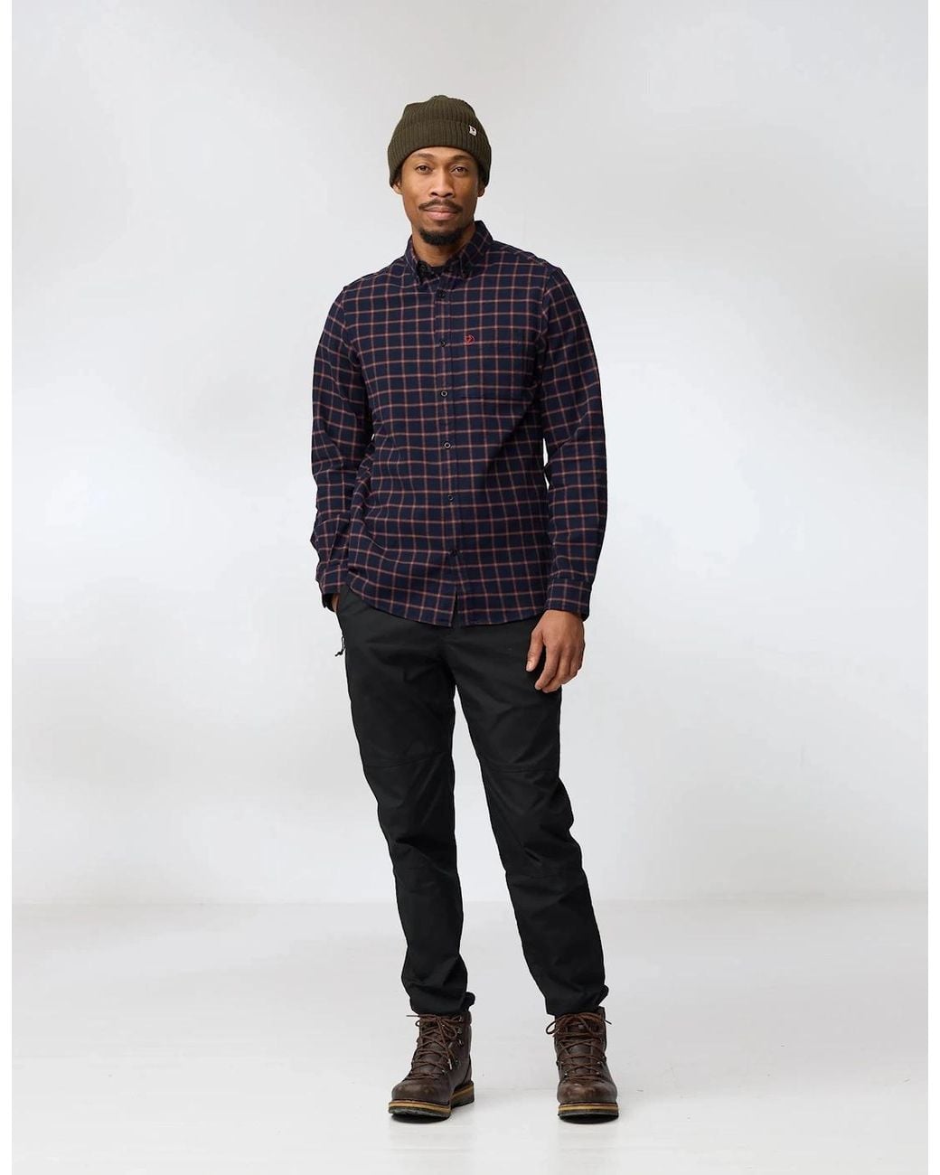Fjallraven Blue Övik Flannel Long Sleeve Shirt for men