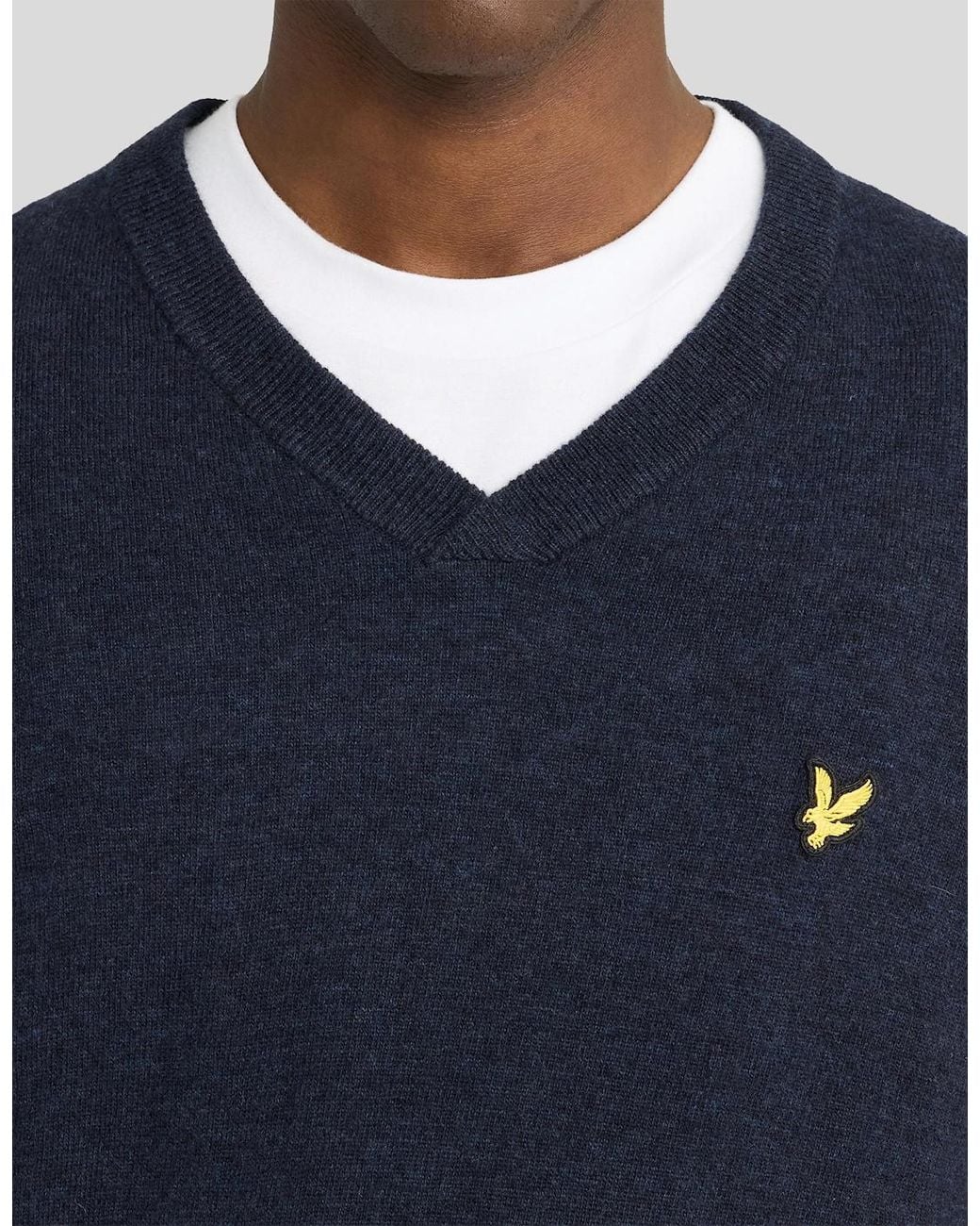 Lyle & Scott Blue Lambswool Blend V-Neck Jumper for men