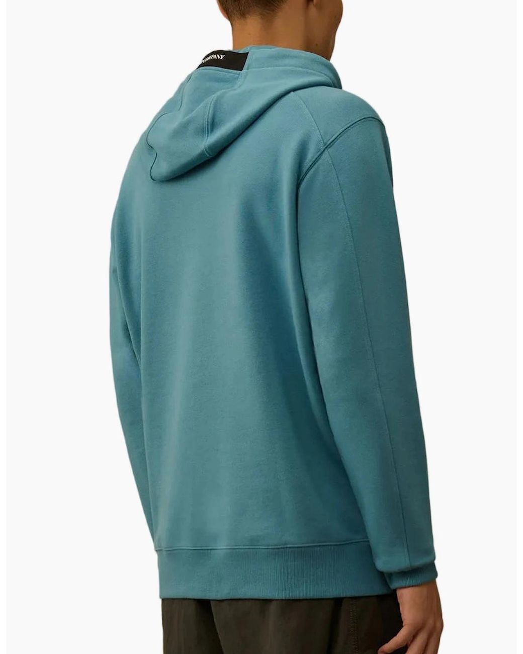C P Company Green Diagonal Raised Fleece Lens Hoodie for men