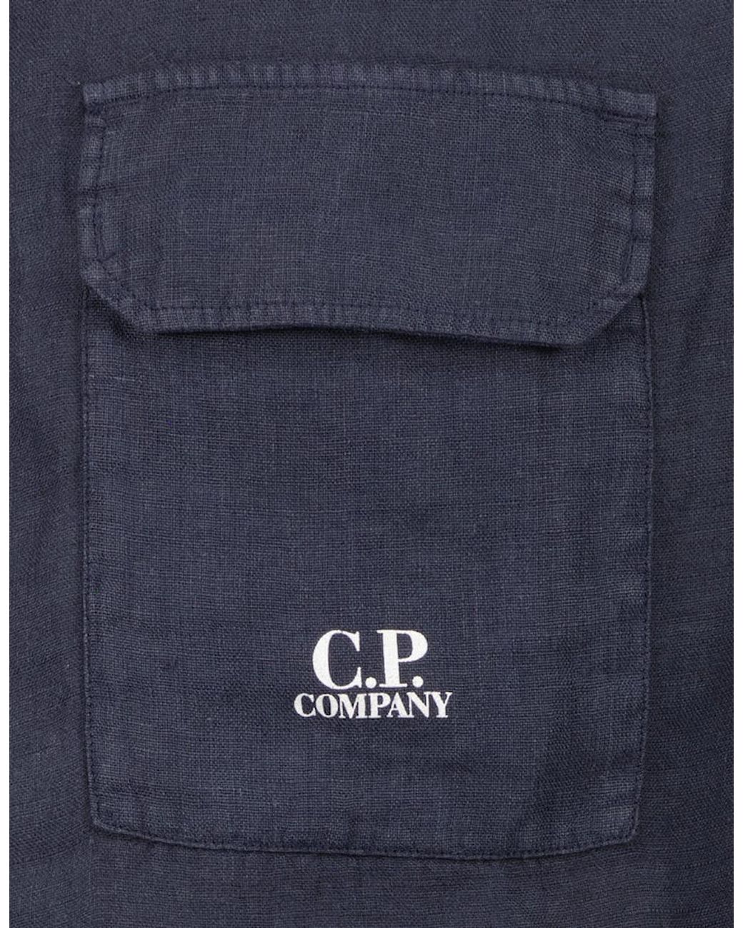C P Company Blue Long Sleeve Linen Overshirt for men