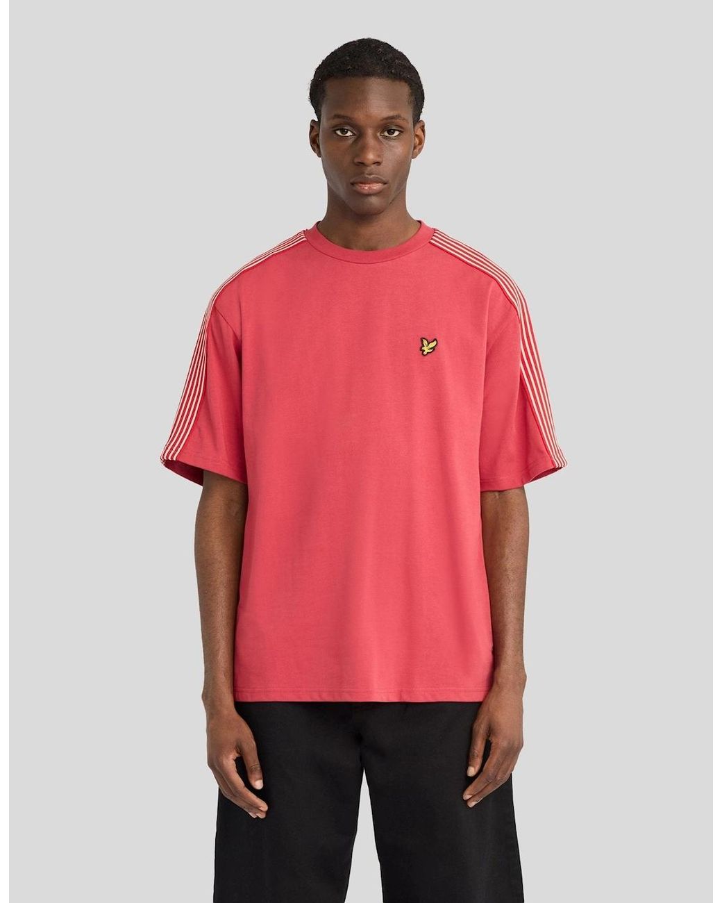 Lyle & Scott Red Stripe Taped Cotton T-Shirt for men