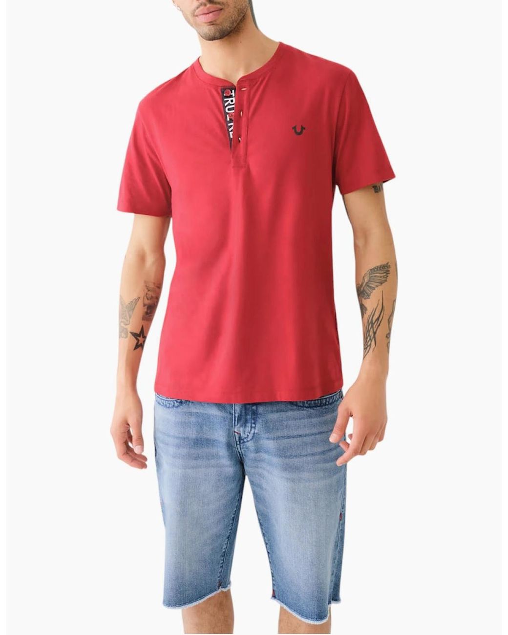 True Religion Red 108426 Henley T Shirt for men