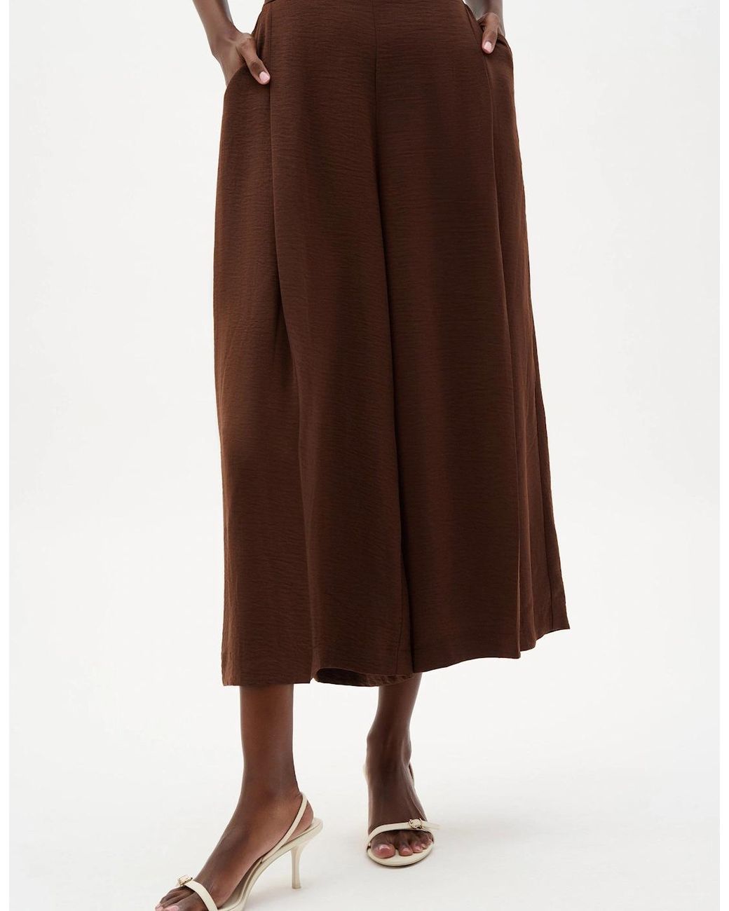 Joseph Ribkoff Brown Gauze Pull-On Culotte Pants With Pleats