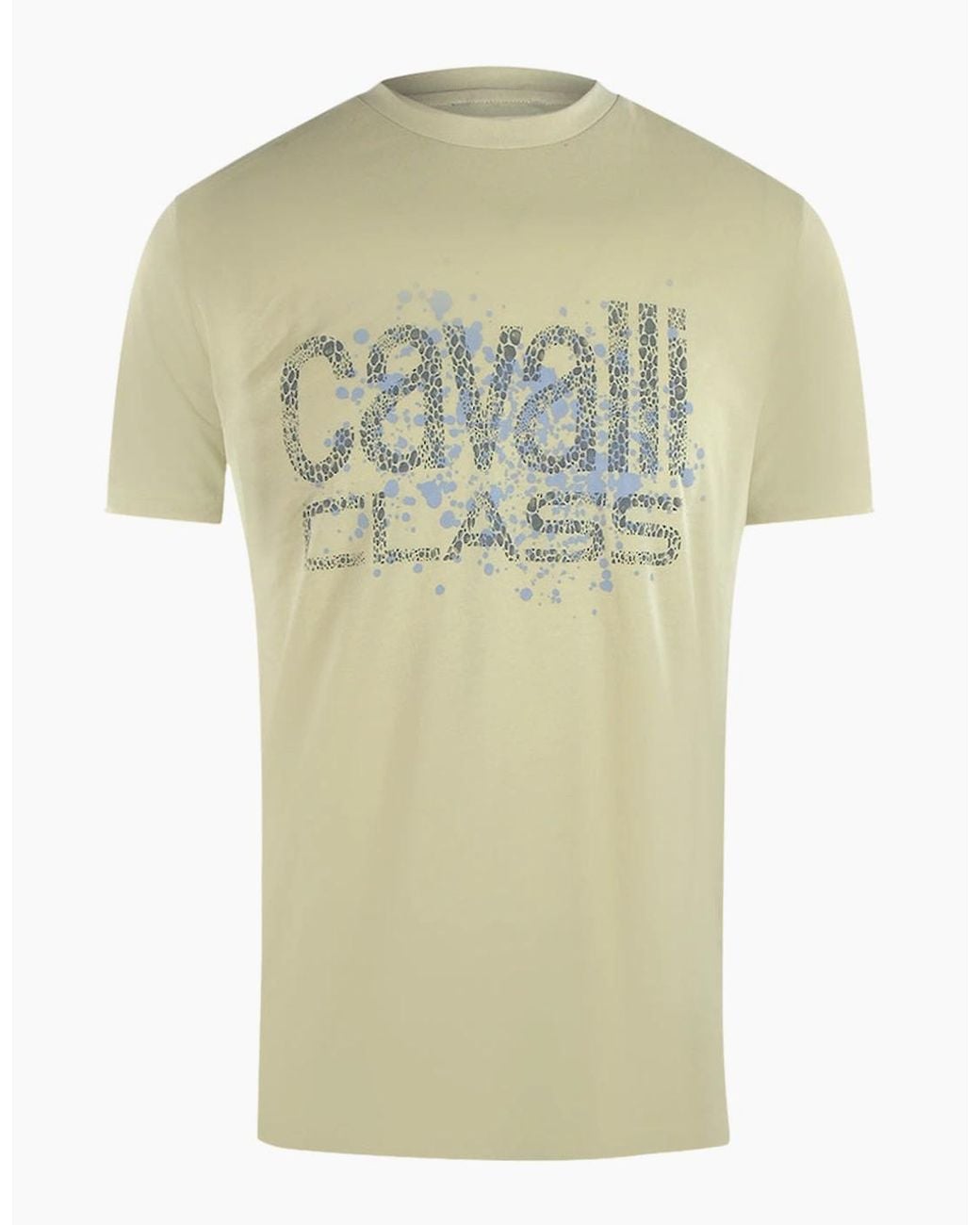 Roberto Cavalli Green Cavalli Class Cracked Sprayed Logo Sand T-Shirt for men