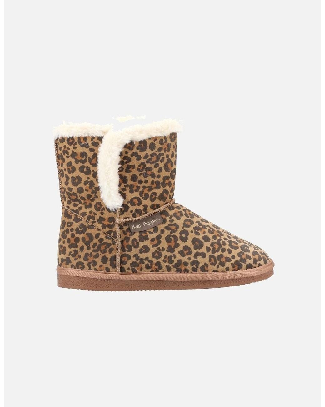 Hush Puppies Natural Ashleigh Suede And Faux Fur Leopard Slippers