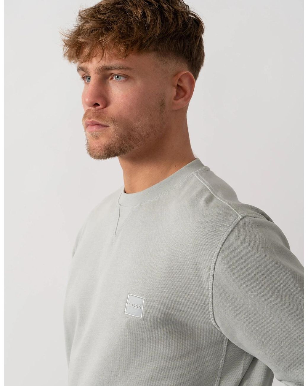 Boss Gray Boss Westart Crew Neck Sweatshirt With Logo Patch for men
