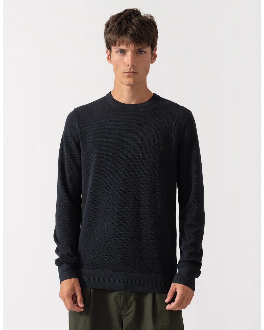 Fred Perry Black Pique Stitch Jumper for men