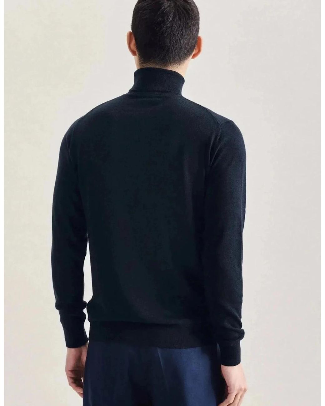 Seidensticker Blue Merino Wool Roll Neck Knit Dark for men