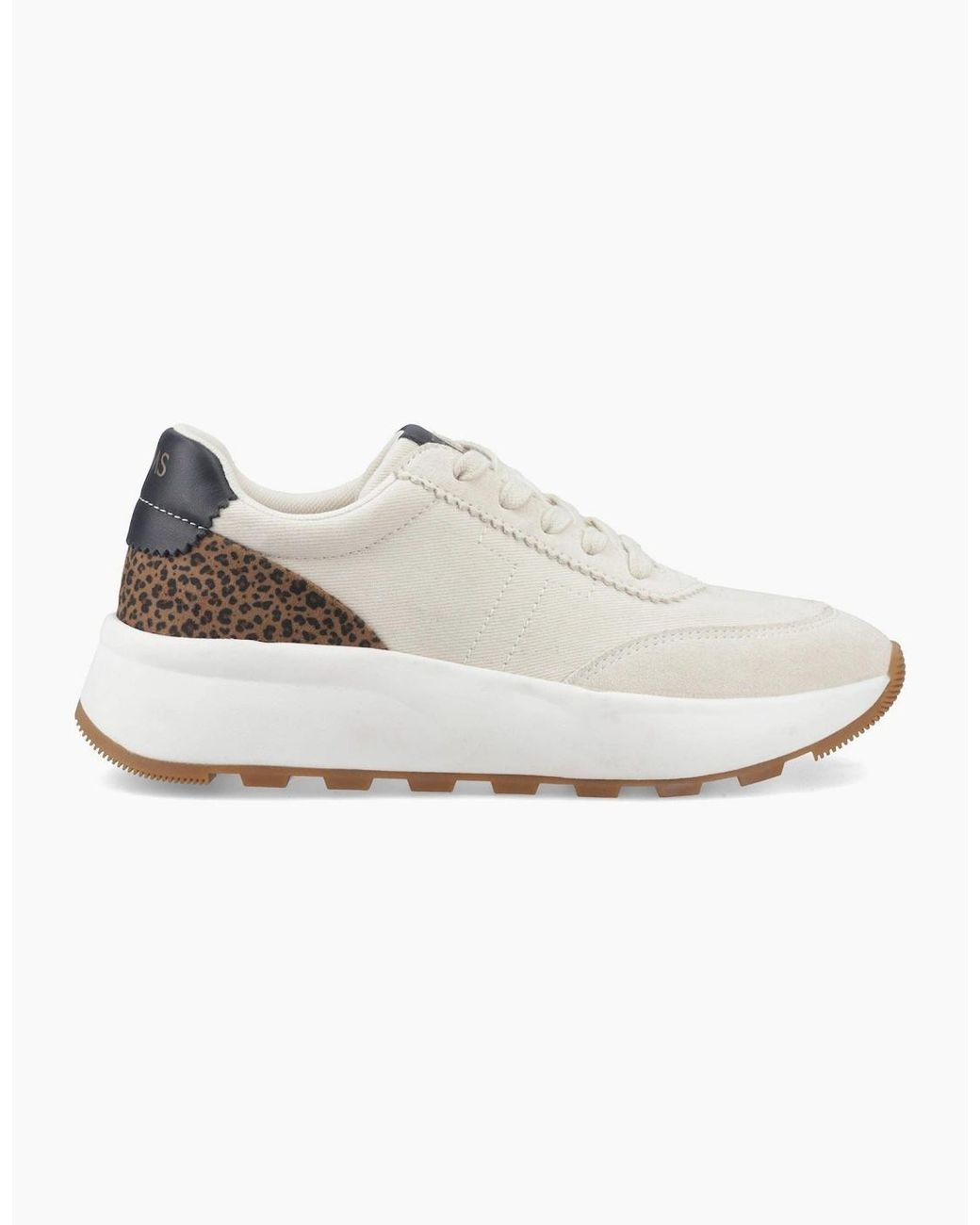 TOMS White Trvl Lite Wedge Leather Cheetah Print Trainers