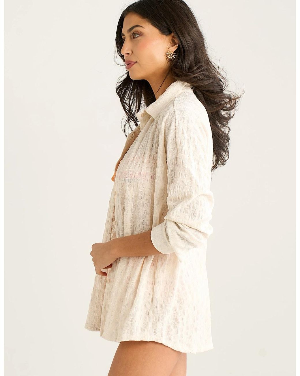 Gini London Natural Textured Oversized Long Sleeve Shirt