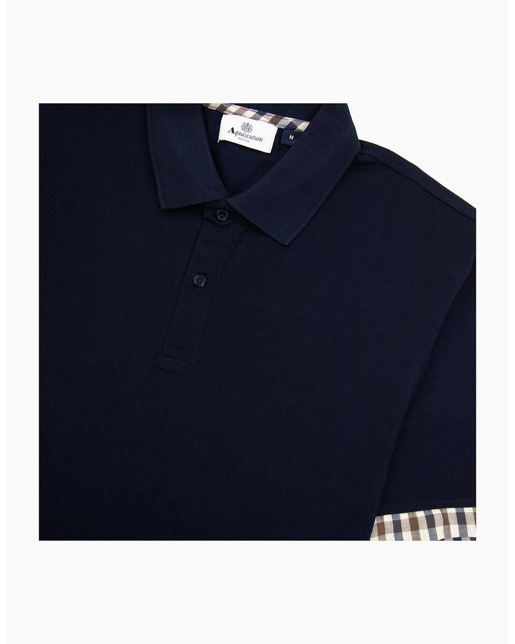 Aquascutum Blue Supima Club Check Sleeves Polo for men