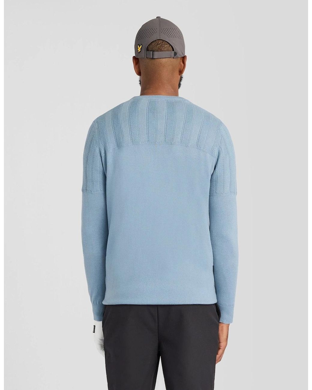 Lyle & Scott Blue Texture Block Crew Neck Jumper for men