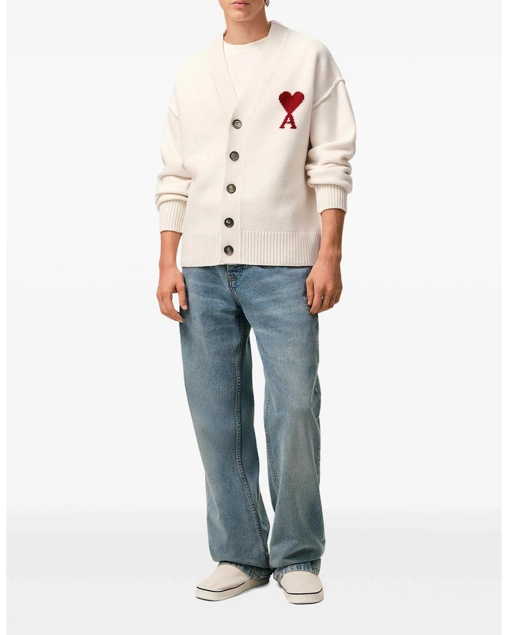 AMI White Contrasted Ami De Coeur Cardigan for men