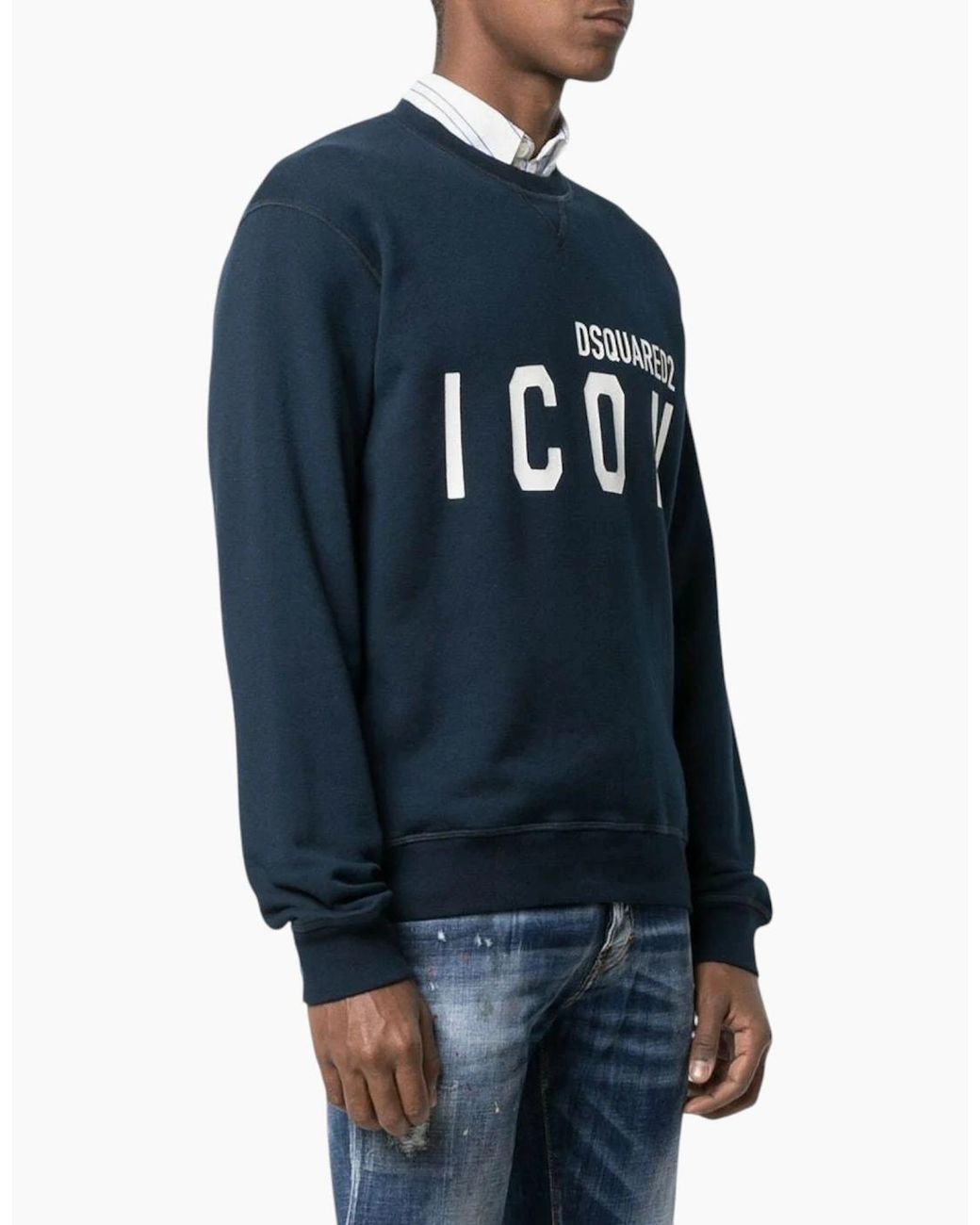 DSquared² Blue Sweatshirt Icon Pullover Crew Neck Jumper Cotton Plain Cool Fit for men