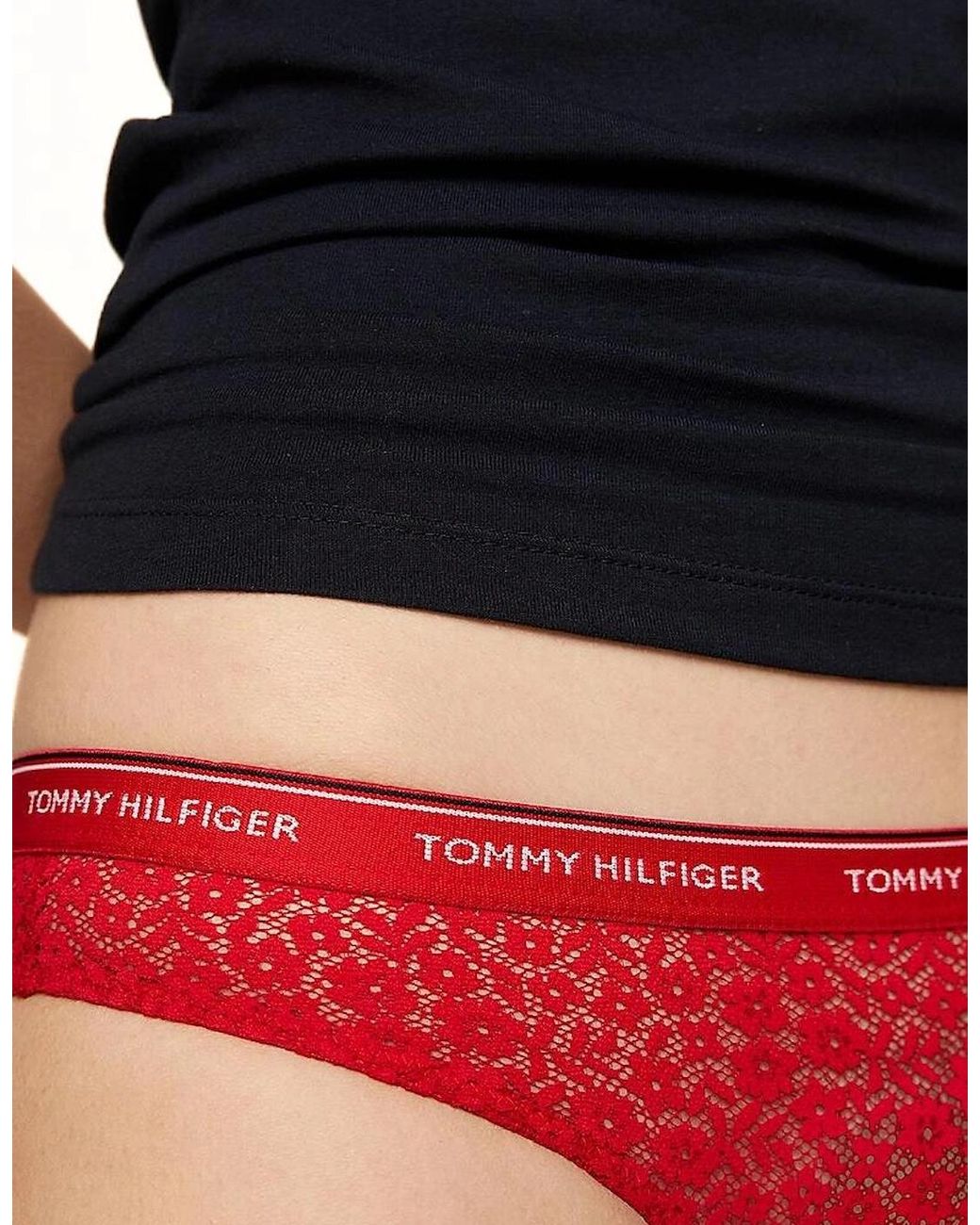 Tommy Hilfiger Red 3-Pack Premium Essential Lace Bikini Briefs