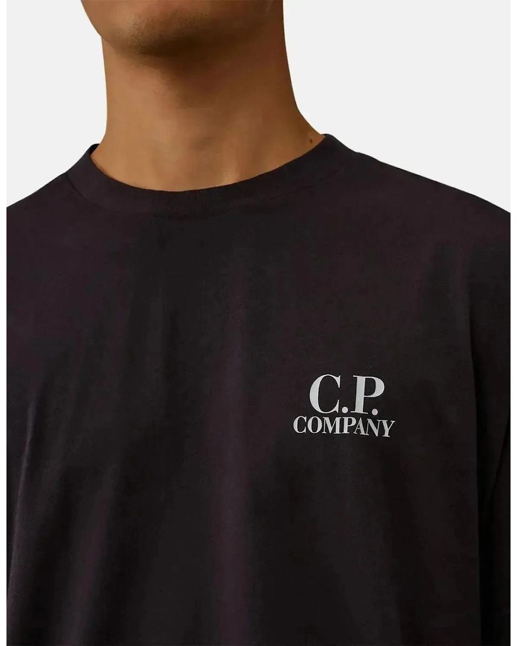 C P Company Black 30/1 Jersey Back Logo T-Shirt Total Eclipse for men
