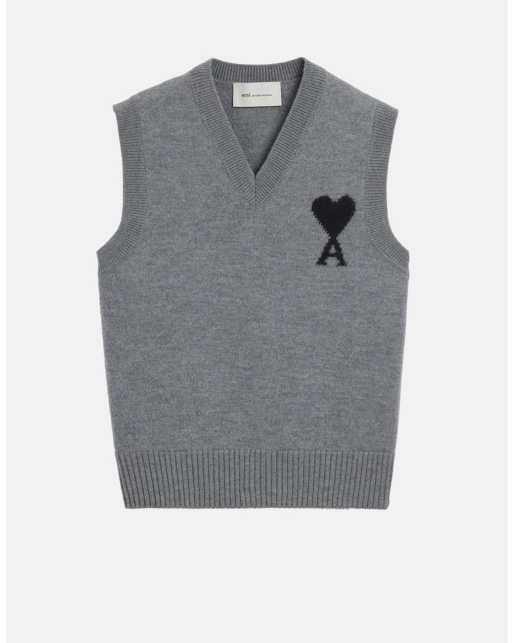 AMI Gray Contrasted Adc Sleeveless Sweater for men