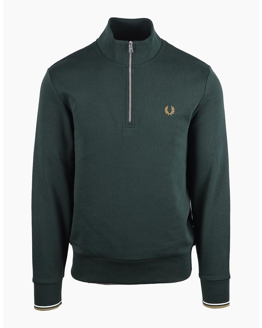 Fred Perry Green Half Zip Sweatshirt Grassroots/Ecru/ Bronze for men