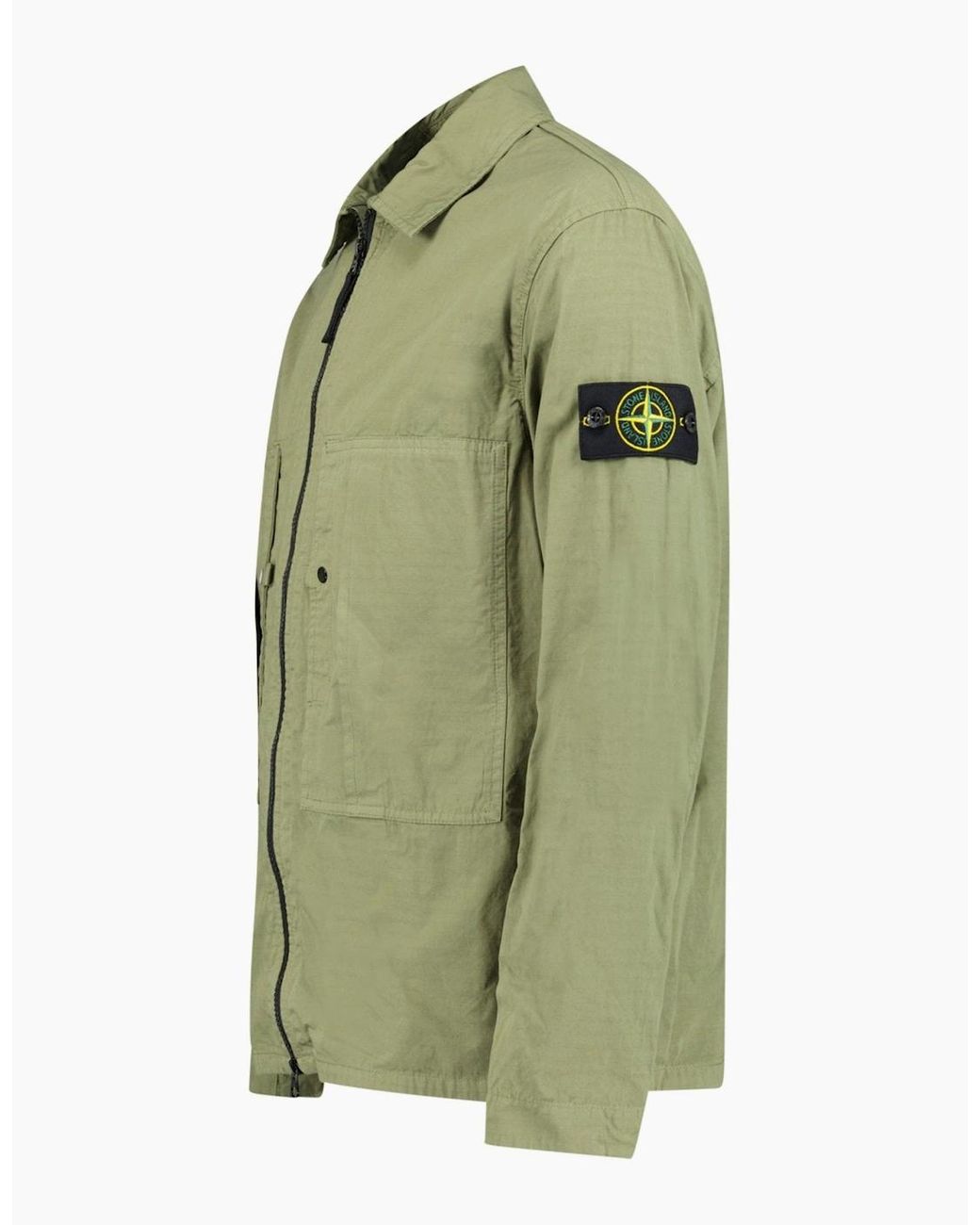 Stone Island Green Mercerised Organic Cotton Ripstop Overshirt Khaki for men