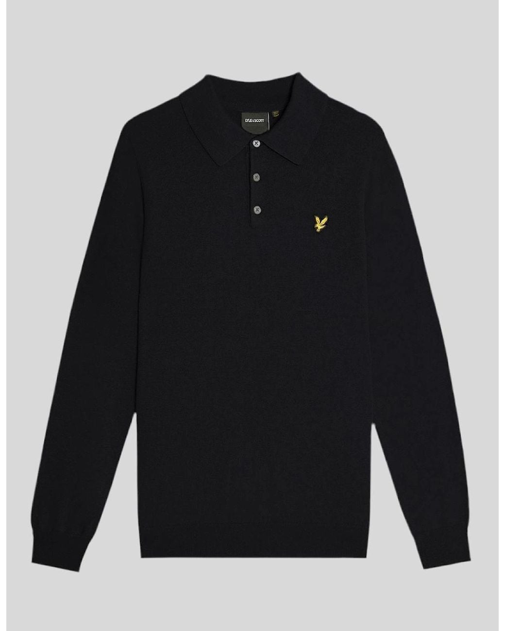 Lyle & Scott Blue Merino Blend Long Sleeve Polo Shirt for men