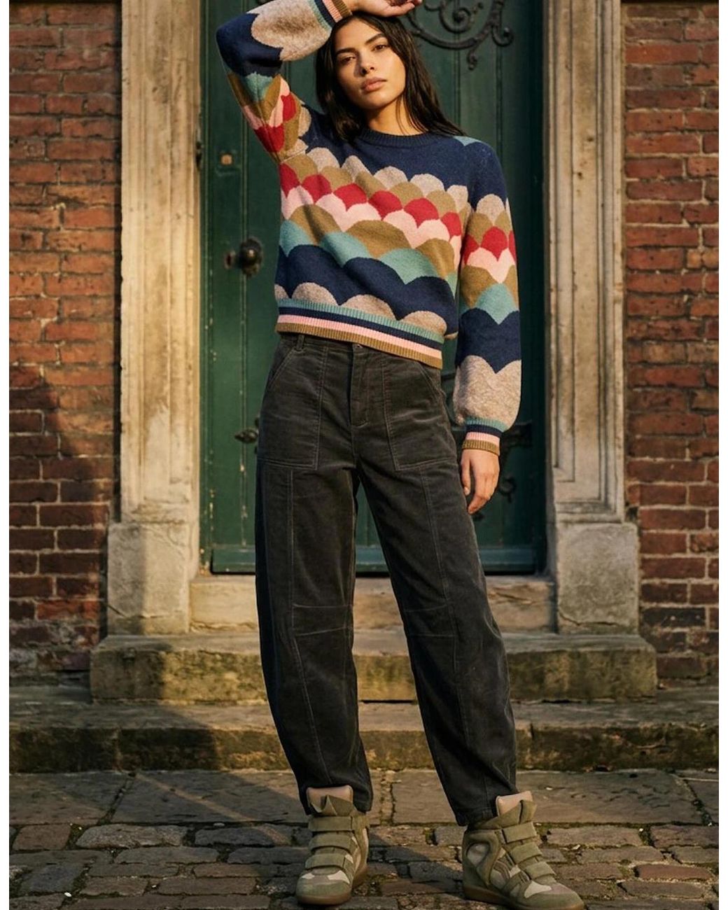 Nooki Design Green Rosie Corduroy Barrel Jeans