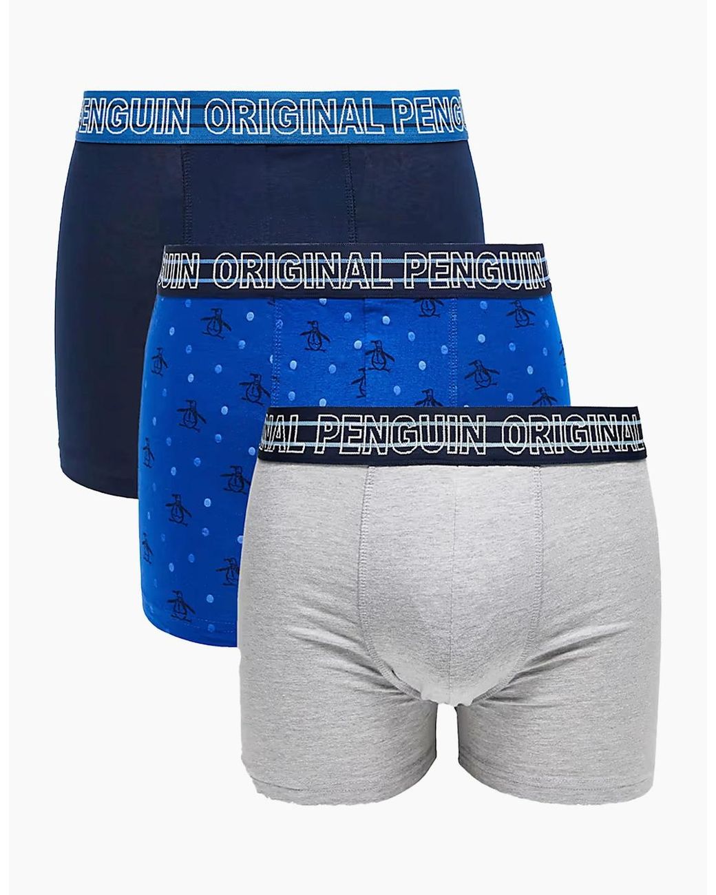 Original Penguin Blue Trunks Assorted 3 Pack Boxer Stretch Soft Cotton Underwear for men