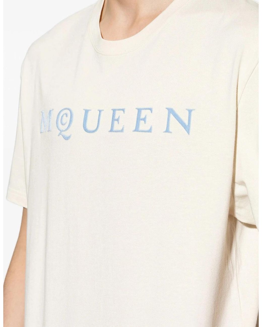 McQueen White Flock Print Logo T-Shirt for men