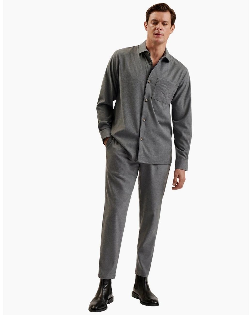 Ted Baker Gray Gaius Oversized Wool Blend Light Shirt for men