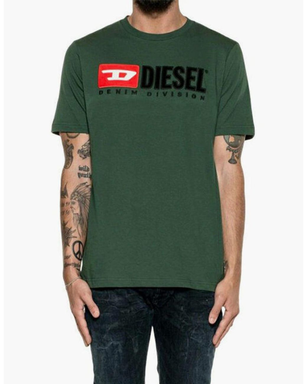 DIESEL Green T Just Division T Shirt Short Sleeve Crew Neck Casual Cotton Tee for men