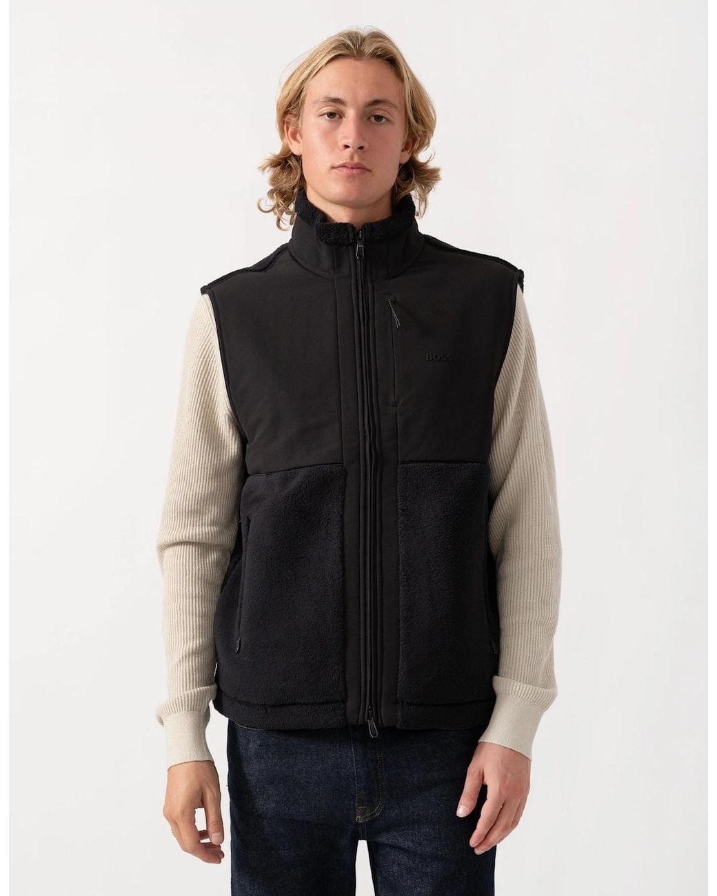 Boss Black Boss Sveedy Contrast-Panel Teddy Fleece Gilet With Logo for men